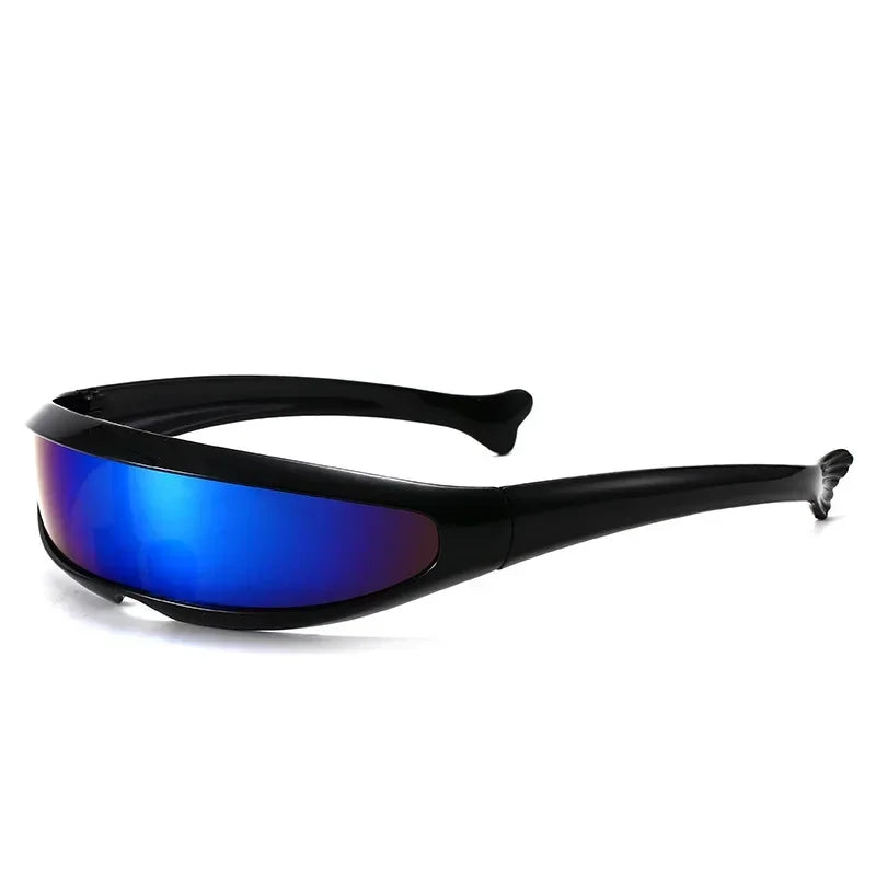 Conjoined Lens Sunglasses Men Women Fishtail Design X Laser Dolphins Mirror Glasses Windproof Goggles Space Robots Eyewear UV400