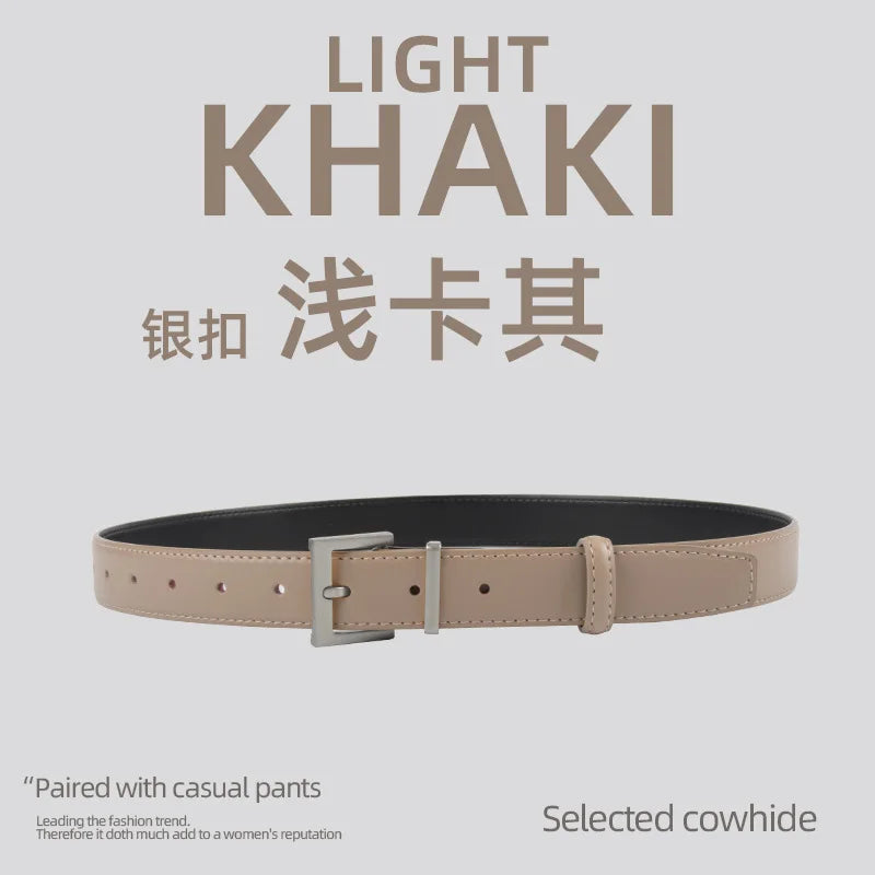New Waist Belts for Women Plain Real Leather Jeans Belts Strap Blue Pink Khaki Cowhide Waistbands Ladies Daily Dress Decoration