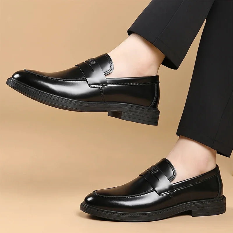 Men Black Penny Loafers Slip‑on Thick Sole Business Casual Office Daily Men Leather Shoes