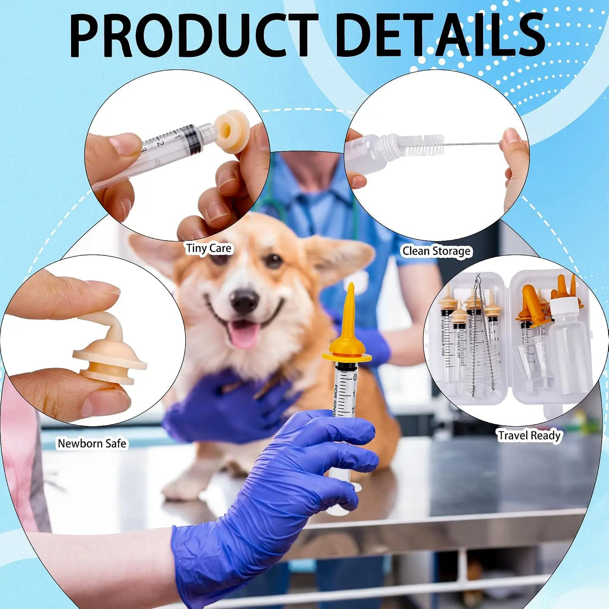23 pet feeding sets: contains 50 ml bottle and syringe, nipple, measuring cup, cleaning brush, suitable for puppies and kittens