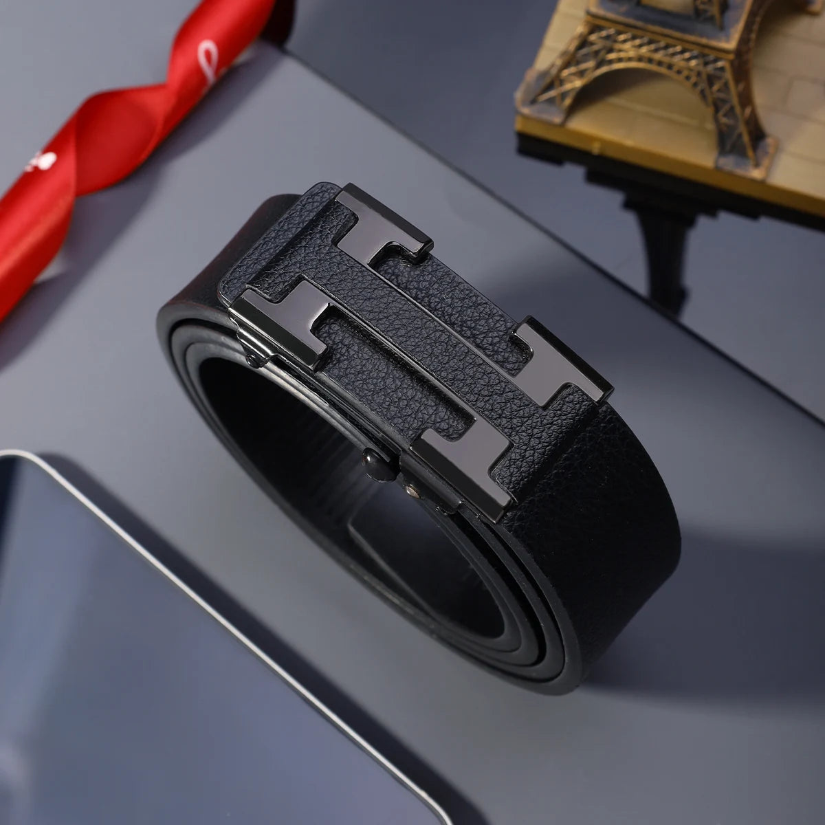 Men's Fashionable Work Business Belt with Metal Automatic Buckle Durable Daily Use Perfect Gift Choice
