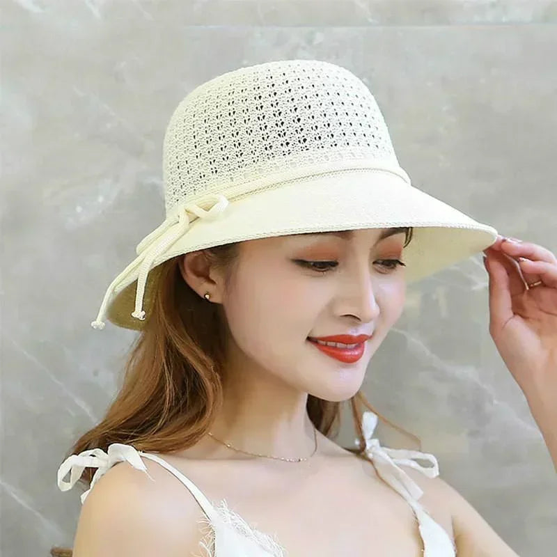 Hats for Women Summer Braided Beach Sun Hat Solid Color Sunshade Lady Visor 6cm Brim Sunhat Travel Vacation Accessories