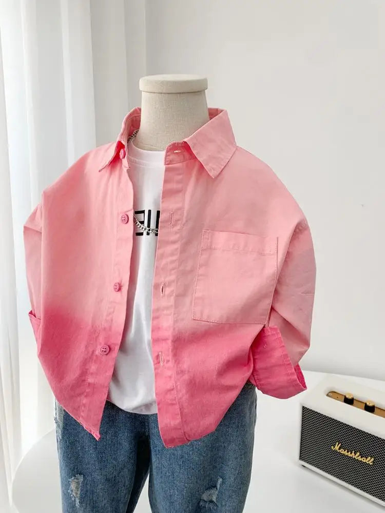 Boys' Pink Shirt 2025 New Fashionable Spring and Autumn Children's Long Sleeve Shirt Korean Coat