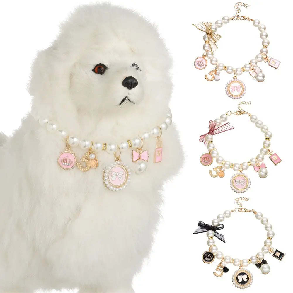Pet Products Cat Jewelry Cute Collar Dog Cat Princess Bow Necklace Pet Pearl Collar Adjustable