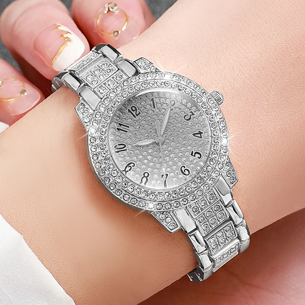 3Pcs/set Fashion Women's Artificial Diamond Band Quartz Watch 3 colors Set（Box not included）