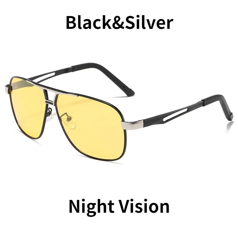 Night Vision Driving Glasses for Men Fashion Double Beams Sunglasses Male Metal Frame Day and Night Polarized Googles UV400