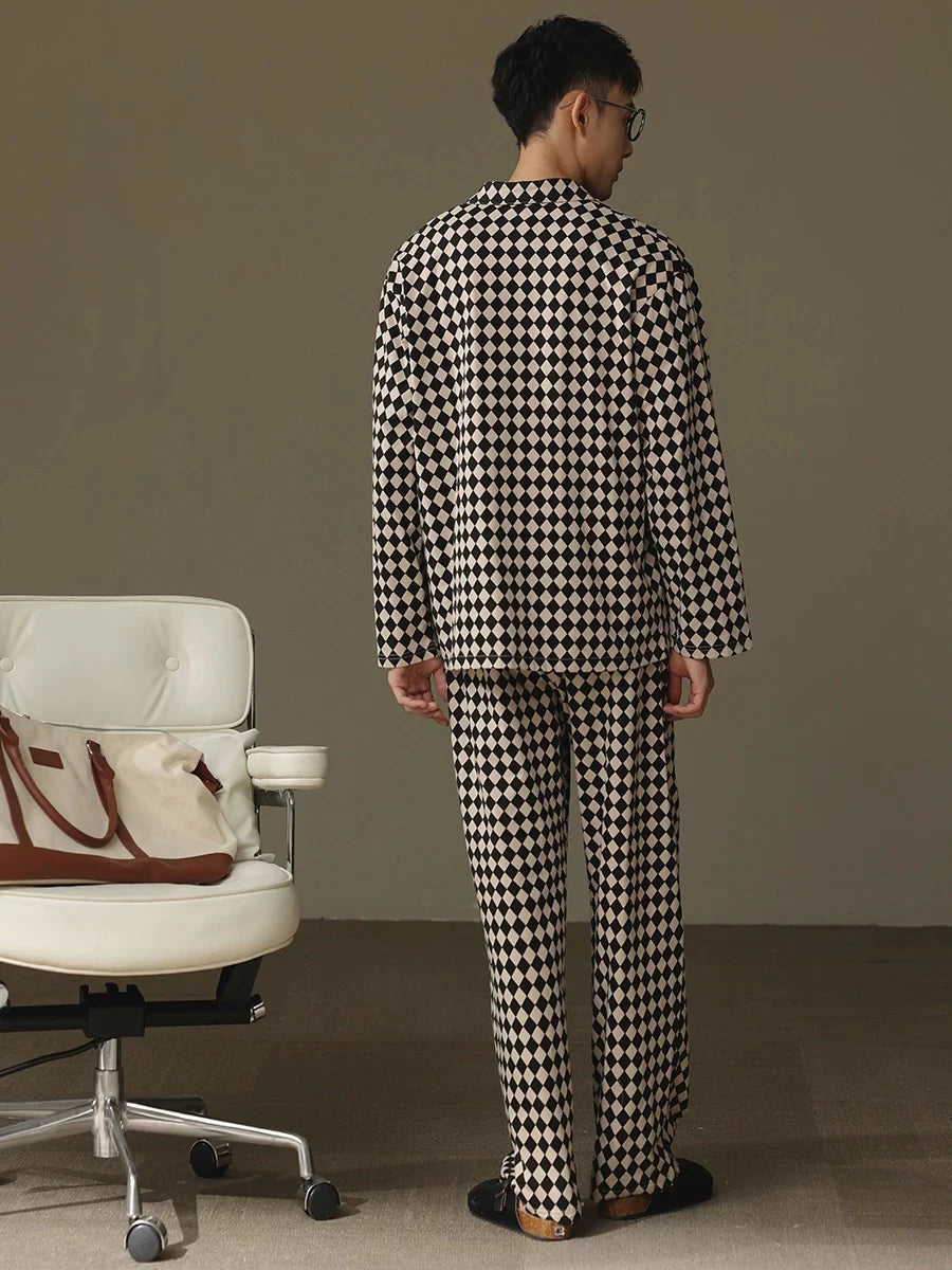 Pajamas for Men, Spring and Autumn Long-Sleeved Cardigans, Home Clothes, Can Be Worn Outside, Autumn and Winter Thin Large Size Two-Piece Set