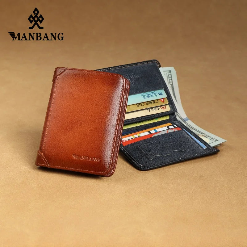 Manbang Men's Wallets RFID Leather Trifold Wallets For Men with ID Window and Credit Card Holder high quality