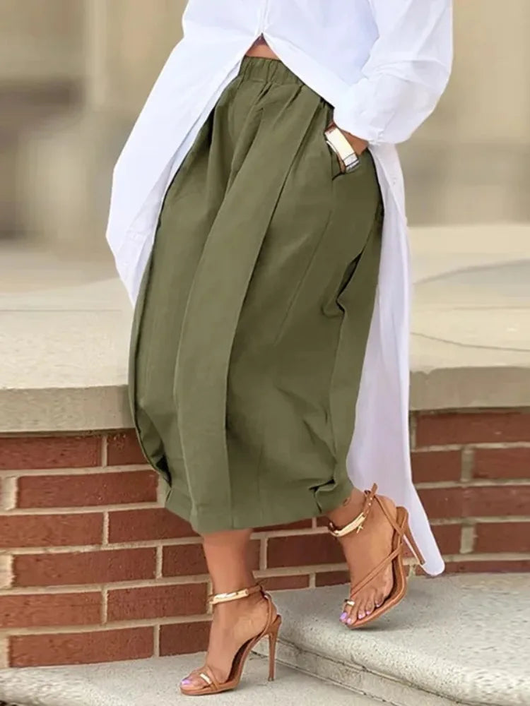 UOOZEE Women's Solid Color Cotton Blend Cropped Pants 2025 New Summer Casual Loose High-Waisted Wide Leg Trousers Bottoms