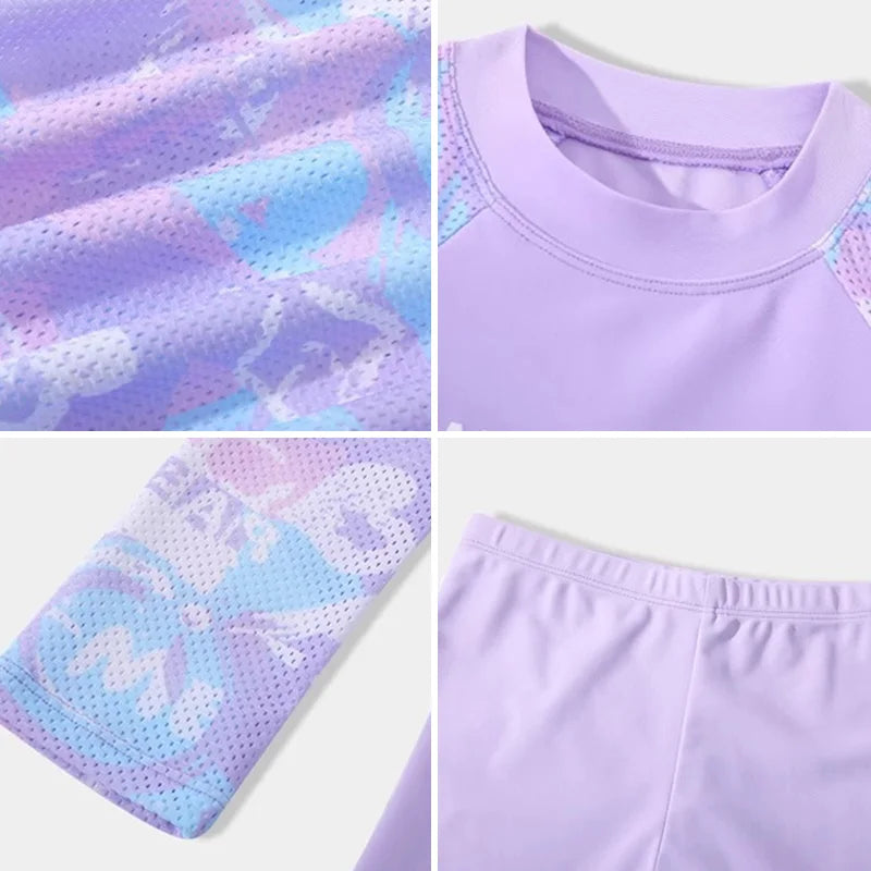 New Girls Fashion Swimsuit Sets Kids Long Sleeve Letter Top + Pants + Skirt 3Pcs for Kids 5-12 Years Split Swimming Clothes