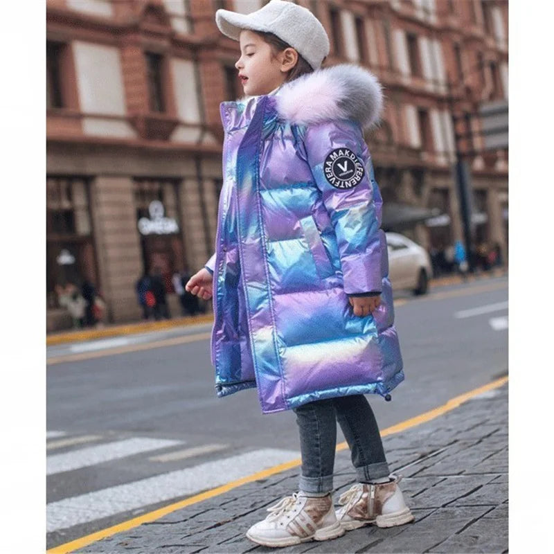 ZOETOPKID Winter Padded Jackets Girls Thick Warm Parka Kids Waterproof Shiny Hooded Coats Children Clothes Teenage Outerwear