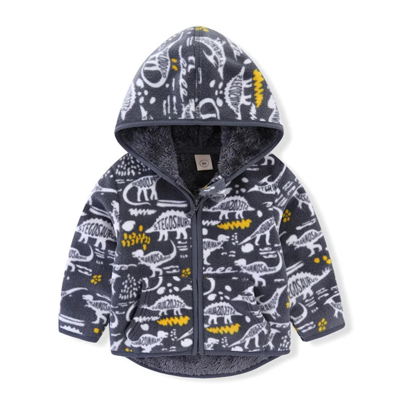 Boys Girls Autumn Winter Hooded Jacket Toddler Long Sleeve Zipper Outwear with Print Costume Baby Clothing New Arrivals