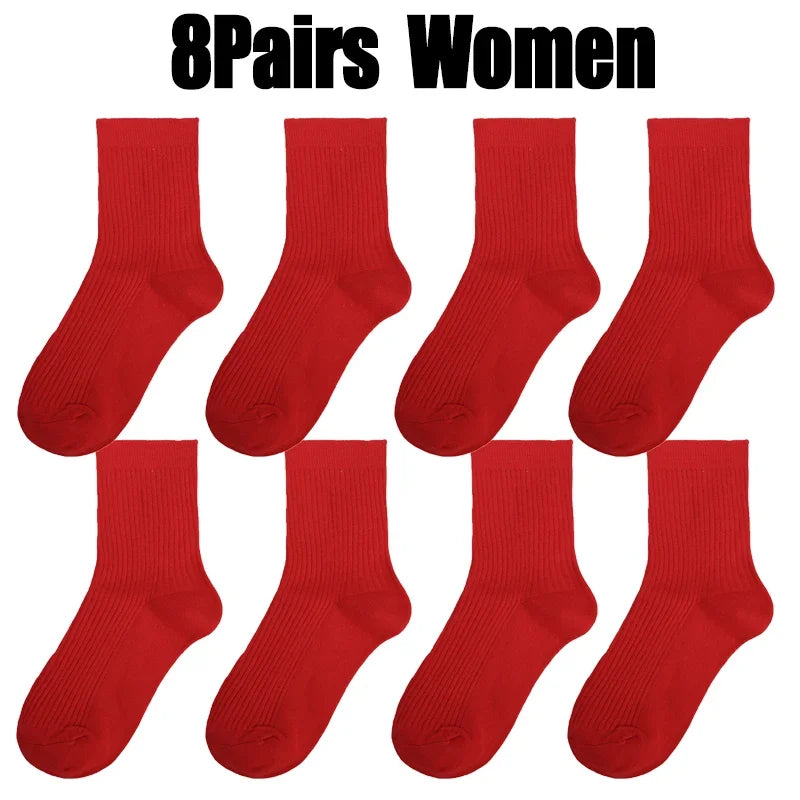 Men Women Socks Red New Year Cotton Socks Breathable Sports Comfortable Solid Color Cotton Festival Casual Lucky Red Floor Socks