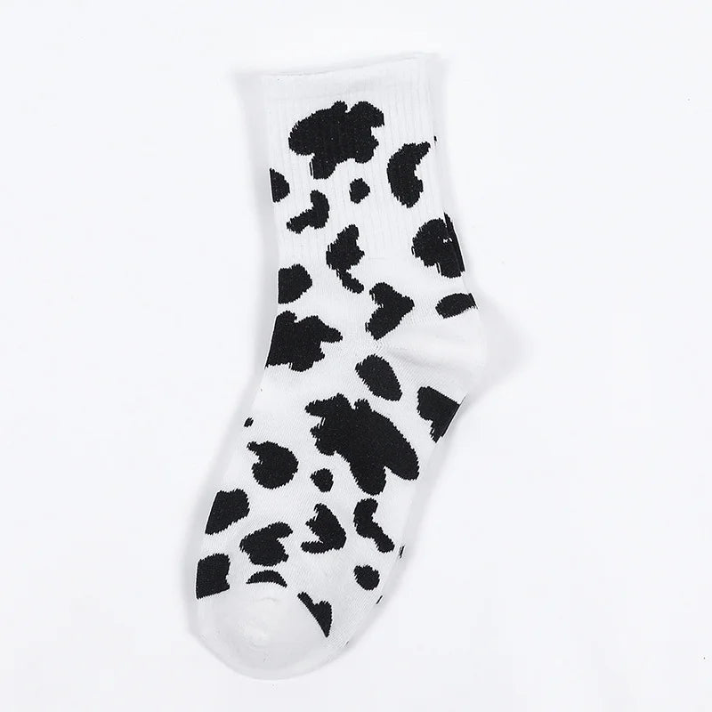 Cute Cow Print Socks for Women White Black Funny Cartoon Animals Sock Girls on Sale Fashion Casual Streetwear Skateboard