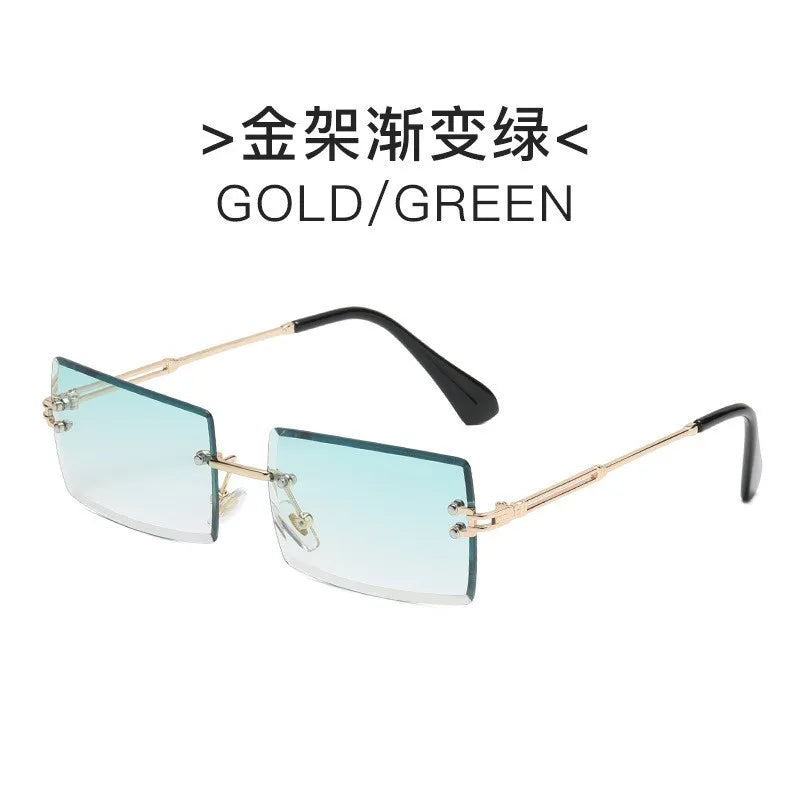 Trendy Rimless Sunglasses for Men Women Metal Frameless Rectangle Sun Glasses Retro Shades Summer Traveling Eyewear