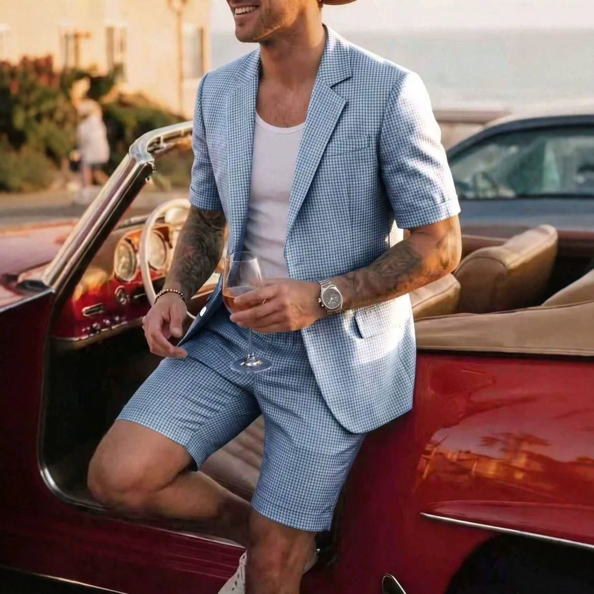 2026 Men European British Plaid Two Piece Suit Slim Fit Business Dinner Formal Casual Matching Outfit Wedding Party Daily Suit S