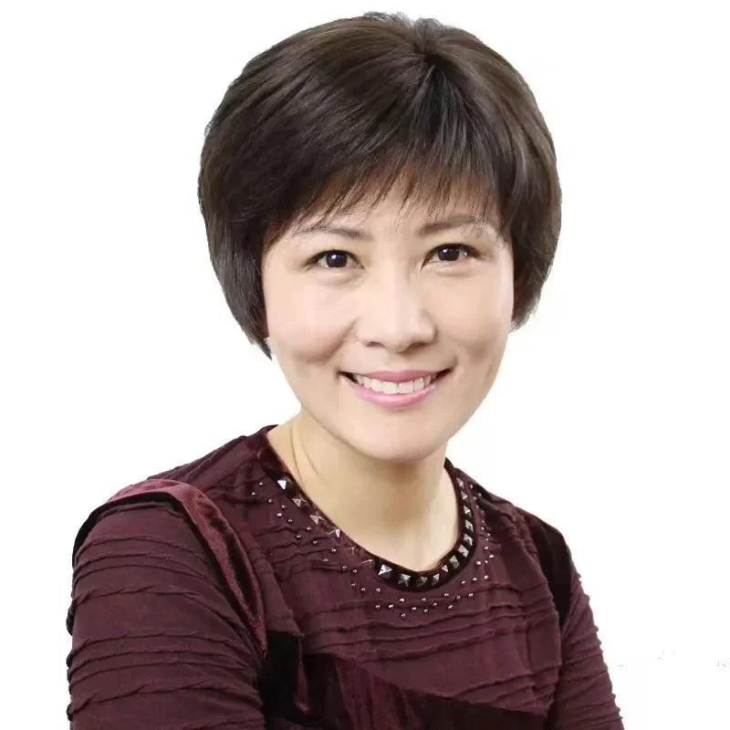Human Hair Short Straight Wig For Middle Aged And Elderly Asian Women Lady Realistic Natural Wig Quickly Increase Hair Volume