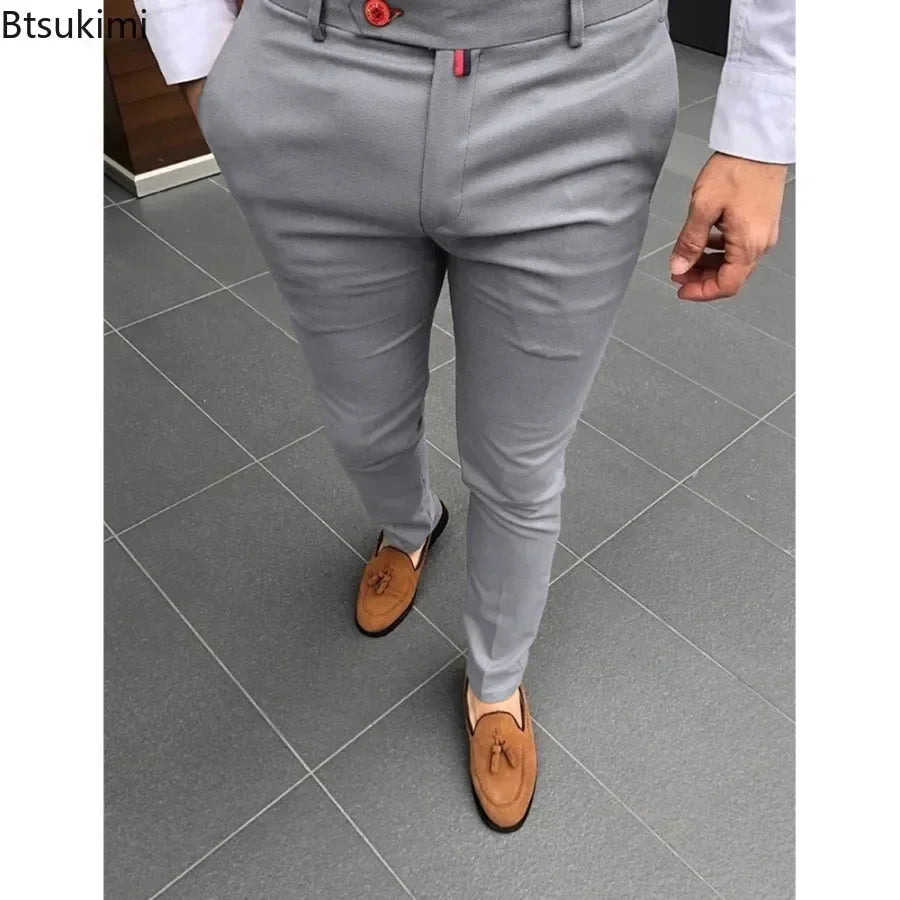 New Men's Fashion Casual Trousers Daily Office Business Formal Pants Solid Slim Pencil Pants Men Versatile Pants for Four Season