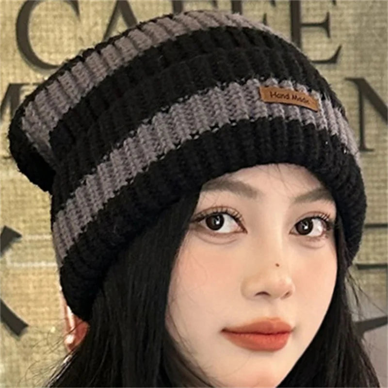 NEW Winter Warm Hats For Women Casual Stacking Knitted Bonnet Caps Men Hats Stripe Hip Hop Unisex Female Beanies