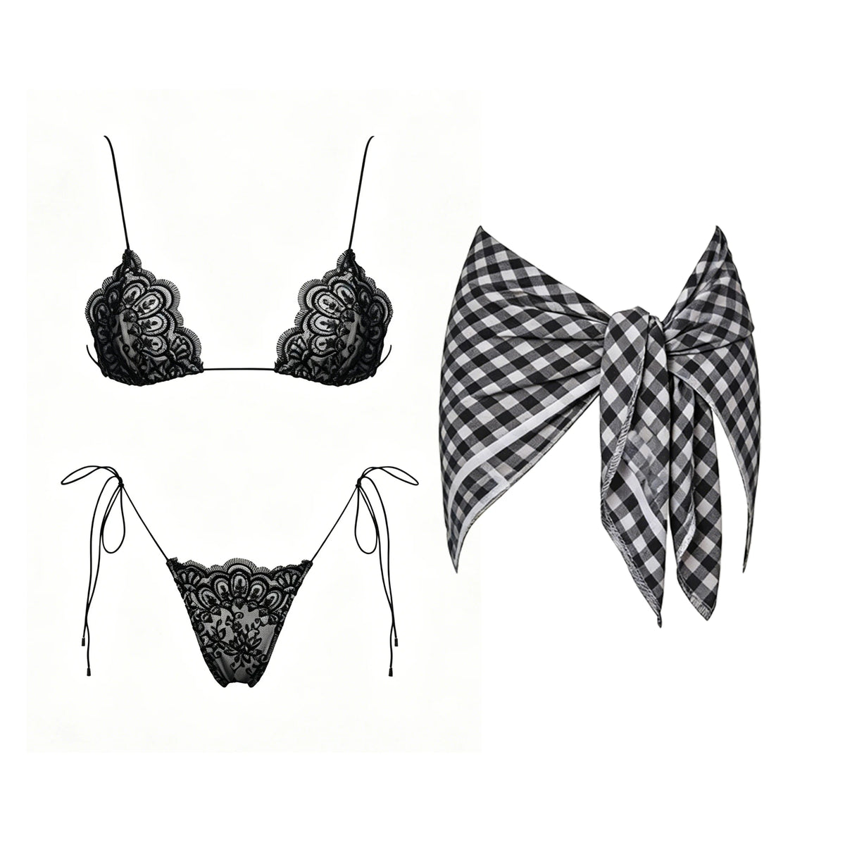 Mesh Bikini with Pants Swimsuit Brazilan Bikini Set Swimwear for Women Lace Halter Shirring 3 Pcs Bathing Suits Summer Female