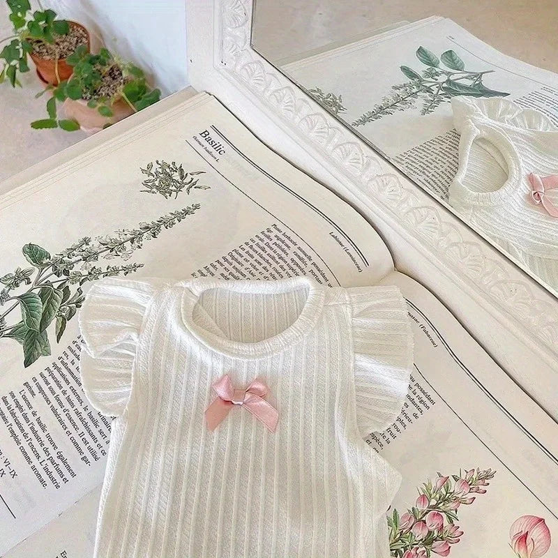 Adorable Dog Vest with Bowknot Summer Breathable 2-Leg Pet Clothes Teddy Cat Apparel Lightweight Tank Top Puppy Clothing