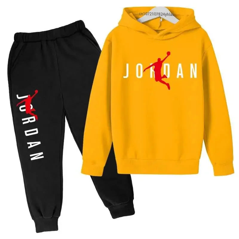 Boys Basketball Player Print 2Pcs Tracksuit Kids Hoodie + Jogger Pants Set Children Spring Autumn Casual Sports Outfit