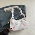 New Drawstring Aesthetic Floral Bag Large Capacity Pleated Strap Underarm Bag Adjustable Strap Zipper Closure Chic Hobo Bag