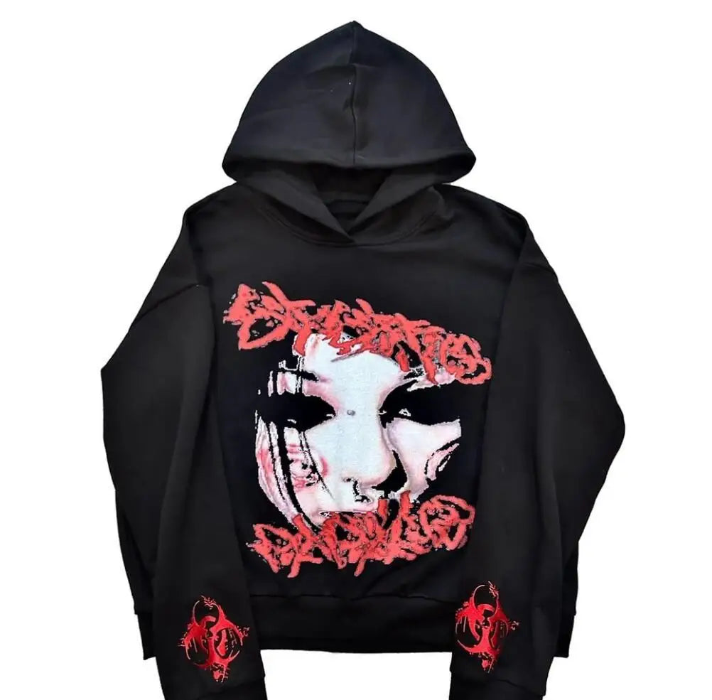 2025 American retro personalized hoodie trendy sports sweatshirt Y2K letter pattern printed hooded sweatshirt street wear
