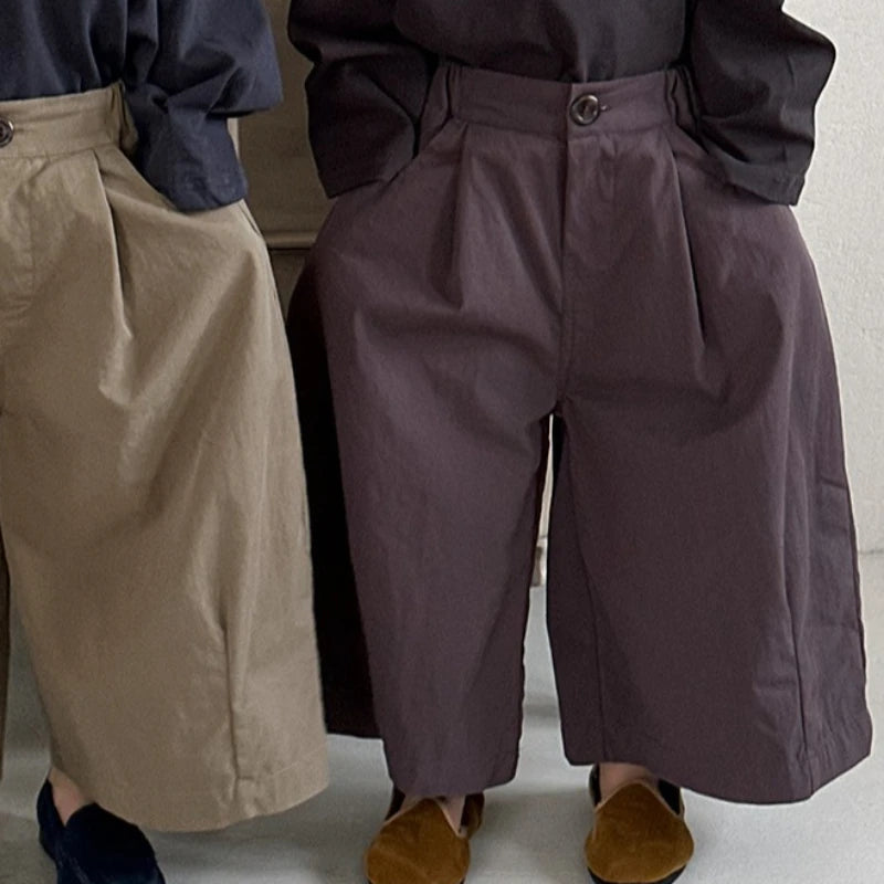 Children Clothes Spring 2026 New Solid-color Cotton Straight-leg Pants Boys and Girls Loose Solid Color Kids Wide-leg Pants