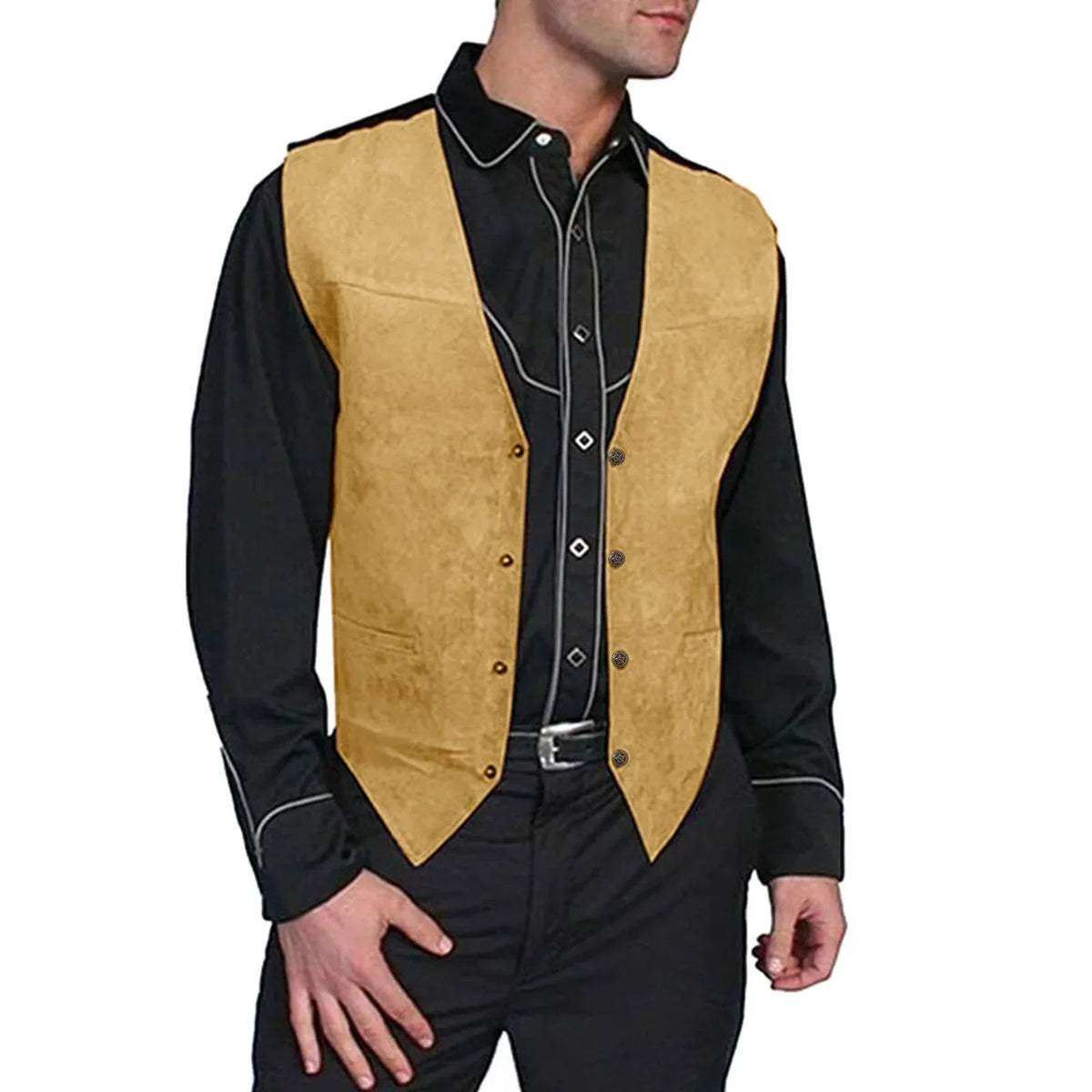 1Men'S Leather Vest V Neck Single-Breasted Western Sleeveless Men Waistcoat Motorcycle Biker Leather Jacket Club Chopper Vest