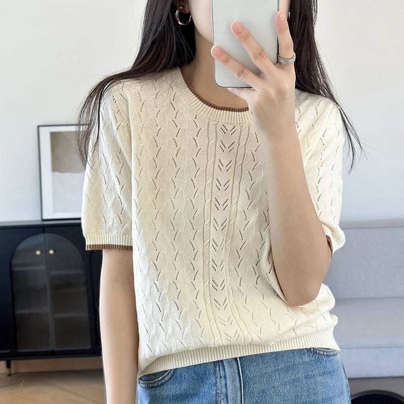 WinvyNee Summer Women‘s T-Shirts Cotton Pullovers Sweaters Top Short Sleeve O neck Pullover Solid Knitwear Tops Spring A1002024A