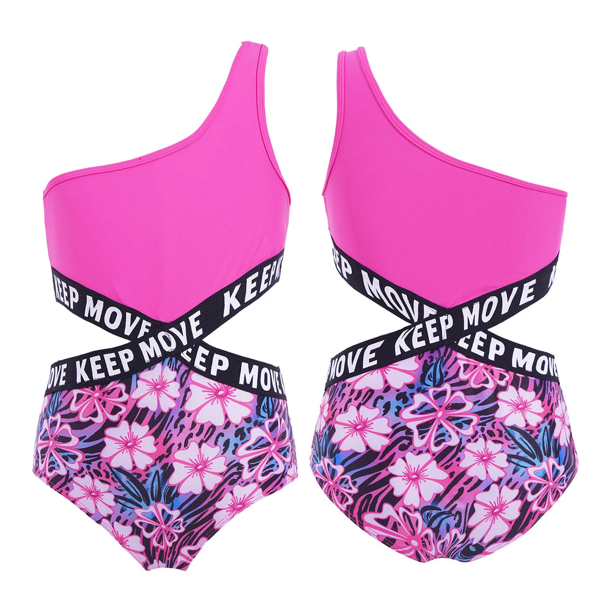 Kids Girls Hollow Out One-piece Swimwear Single Shoulder Letter Print Bodysuit Swimsuit Pool Bathing Suit Beachwear Sportswear