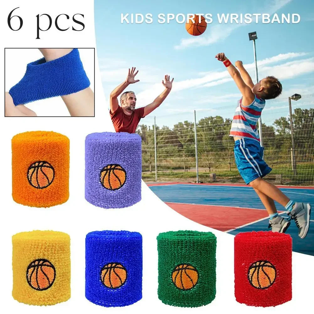 6Pcs Kids Sports Wristbands Colorful Cotton Wristband Sweatband For Children Wrist Protector Football Basketball Tennis Boy Girl