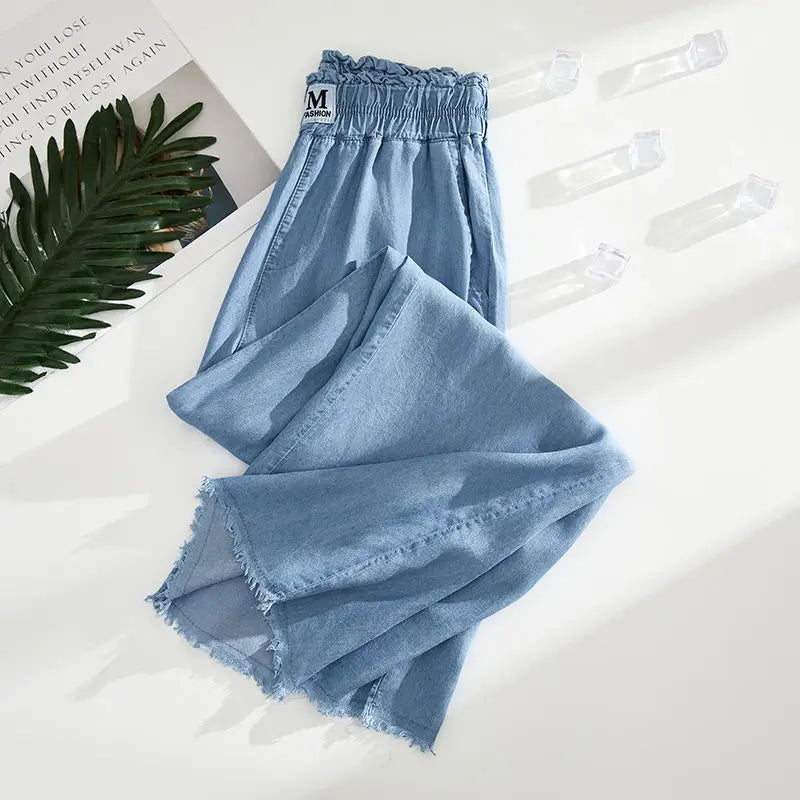 Ankle-length Straight Leg Jeans Summer Elastic High Waist Wide Leg Denim Baggy Pants Women Oversize 4xl Pantalones Blue Vaqueros