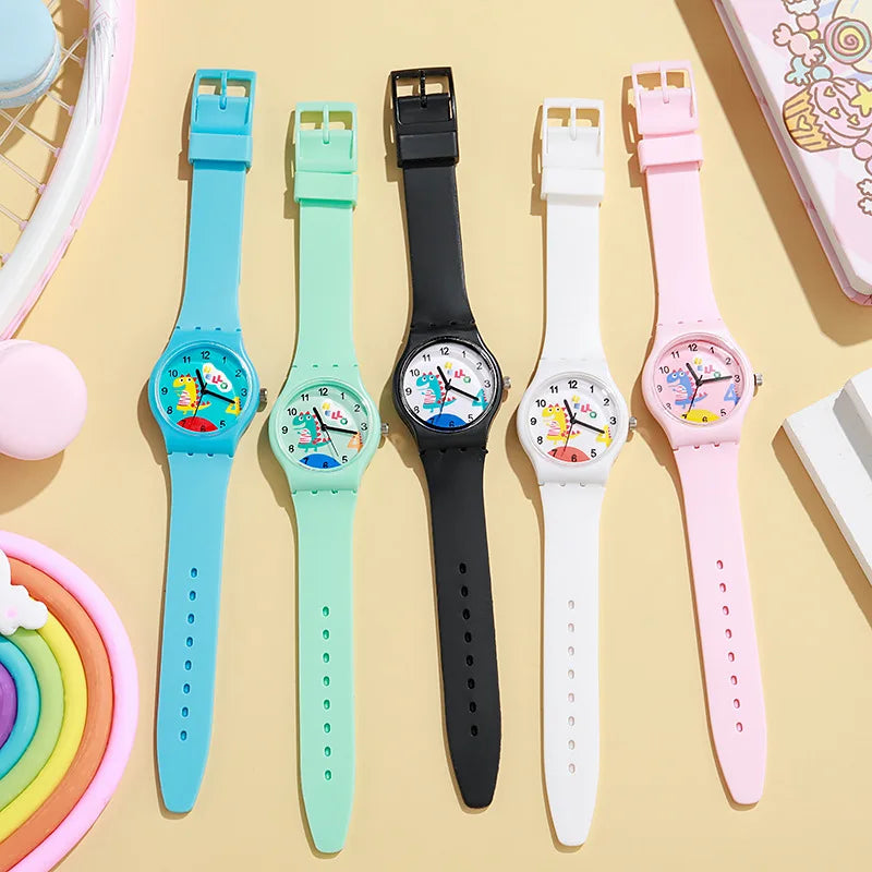 Children's Watch Boys and Girls Cute Cartoon For Little Dinosaur Kids Students Quartz Watches Silicone Candy Color
