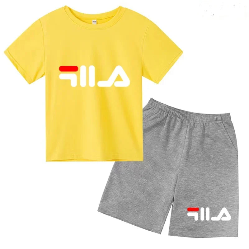 Summer Kids Letter Print 2PCS Outfits Casual Short Sleeve T-Shirt & Shorts Set Sports Tracksuit for Boys Girls 3-12Y