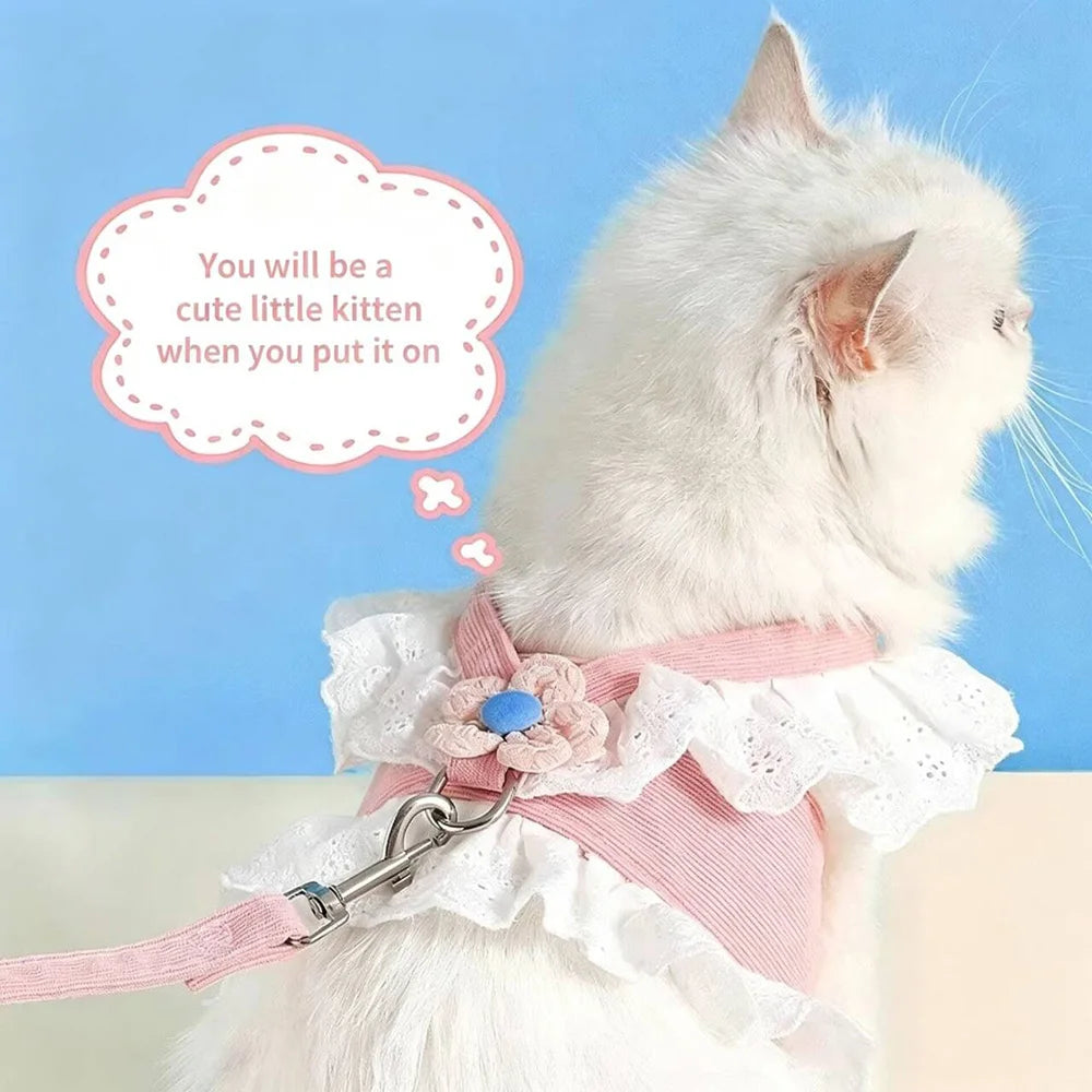 Cat Harness and Leash Sets Adjustable Dog Harness for Small Dog Leash Breashable Pet Harness Out Walking Dog Strap