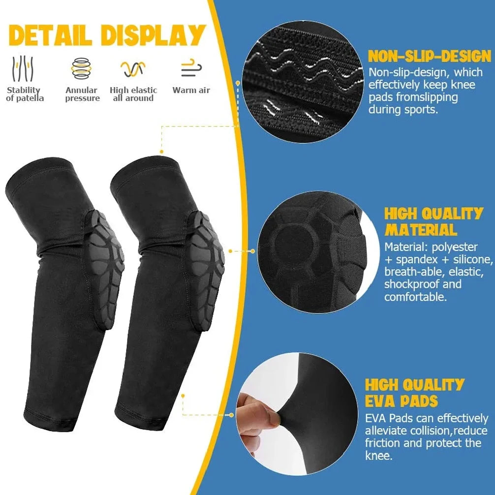 2Pc Kids/Youth 5-15 Year Sports honeycomb Compression Knee Pad/Elbow Pad Guards Protective Gear for Basketball Baseball,Football