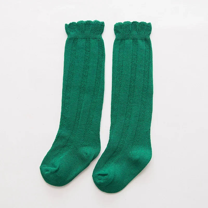 New Spring Autumn Baby Girls Cotton Knee High Socks Kids Girl Long Socks Toddler Double Needle Socks