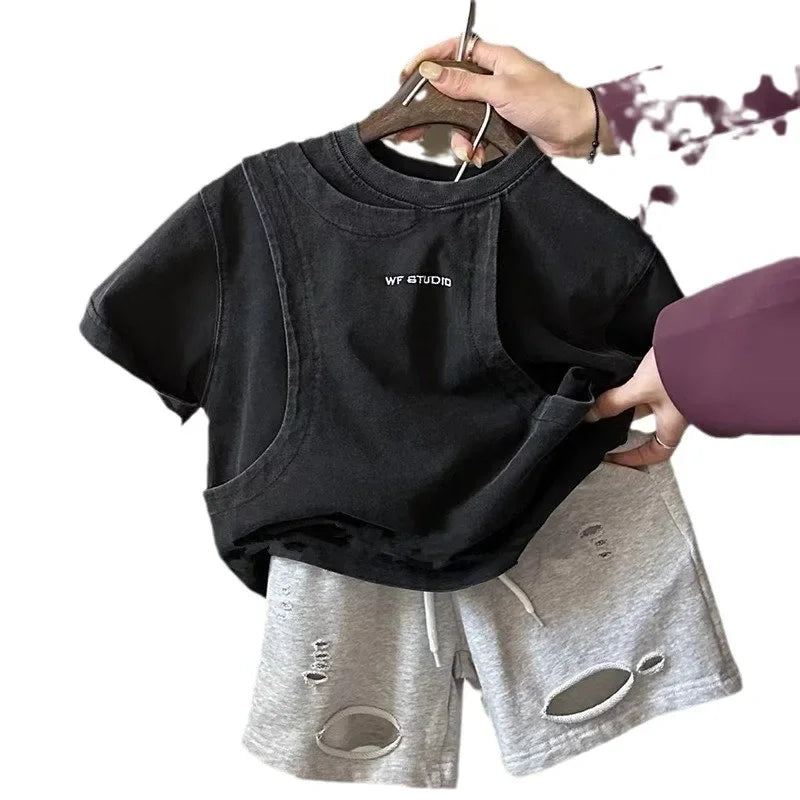 2025 New Spring Summer Kids Shirts Boy Fashion Korean Simple Style Casual Simple Style Cotton Baggy Cool