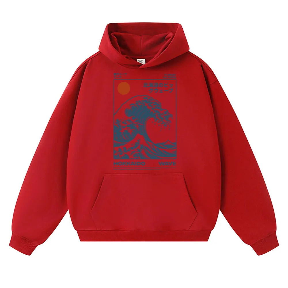 Japanese Style Hokkaido Wave Vintage Hoodie Men Women Harajuku Fashion Hoody Sweatshirt Oversized Autumn Winter Casual Sportwear