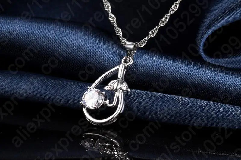 Wedding Bridal Jewelry Sets for Women Neckalce and Earrings 925 Sterling Silver Romantic Style Jewelry for Women As Gift