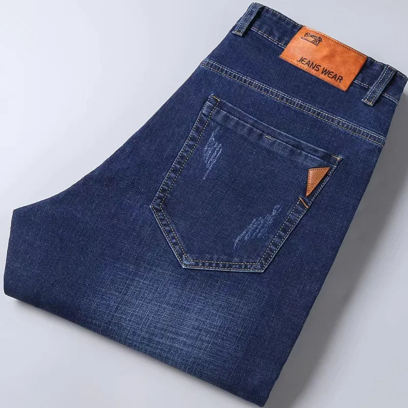 Spring Men's Light Blue Slim Jeans Stylish Casual Stretch Fabric Denim Pants Classic Trousers Smoke Gray