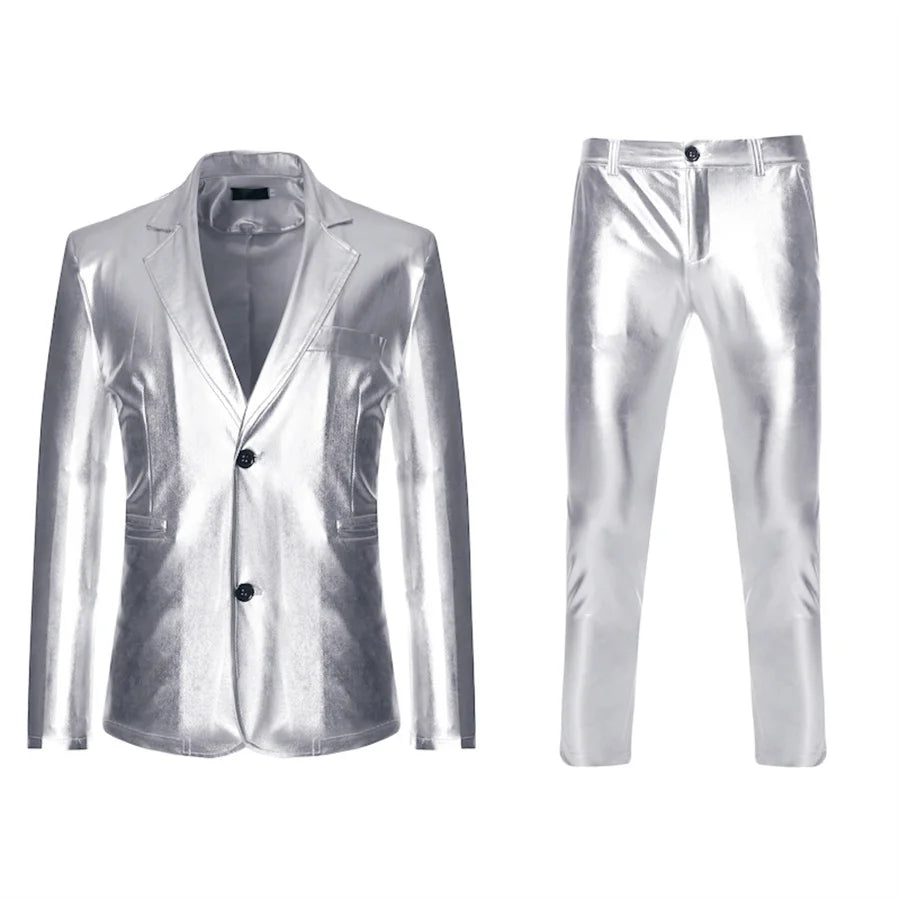 2026 New Gold Men's 2 Piece Suit Set Party Stage Nightclub Performance Jacket and Long Pants Men Cosplay Clothes Blazer Trousers