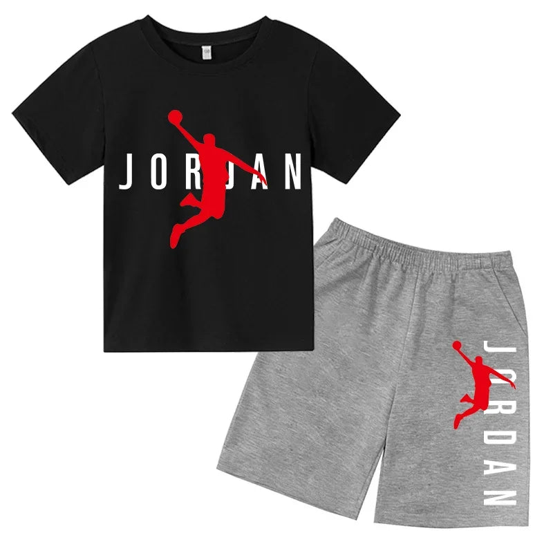 Kids 2-Piece Letter Print Sports Outfit - Short Sleeve T-Shirt & Shorts, Casual Athletic Children's Sportswear Set