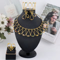 Fashion High Quality Gold Plated Women Jewelry Set Simple Lines Earrings Ring Colored Zircon Necklace Bangle For Wedding Party