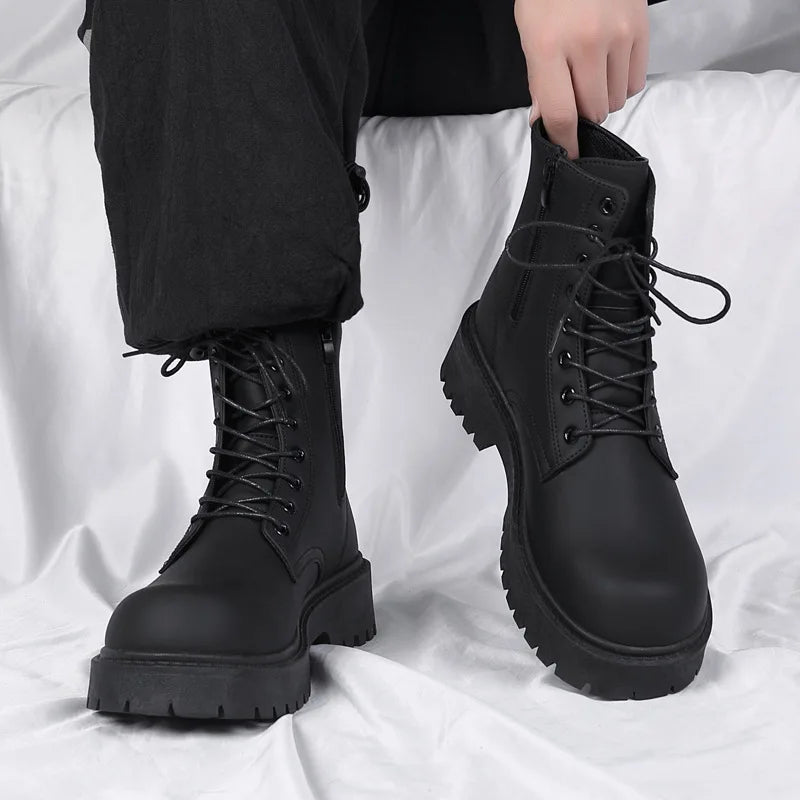 Couple's casual boots four season men's and women's high top leather boots fashion thick soled non slip plus size outdoor boots