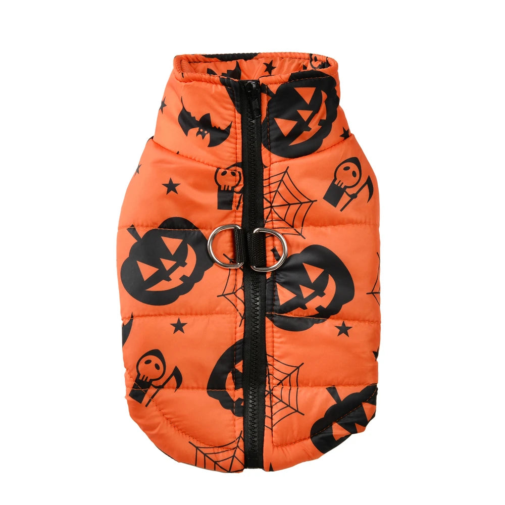 Pet Dog Clothes Autumn Winter Cozy Warm Coat for Small Medium Dogs Halloween Pumpkin Print Clothing Bulldog French Pug Jacket