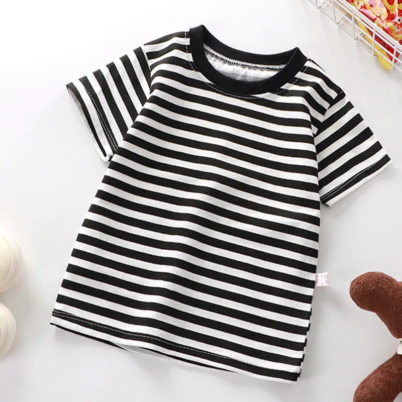 1pcs Kid 100% Cotton Short Sleeve T-shirt Summer Baby Comfortable Clothes Boys Girls Stripe Tee Children Breathable Leisure Tops