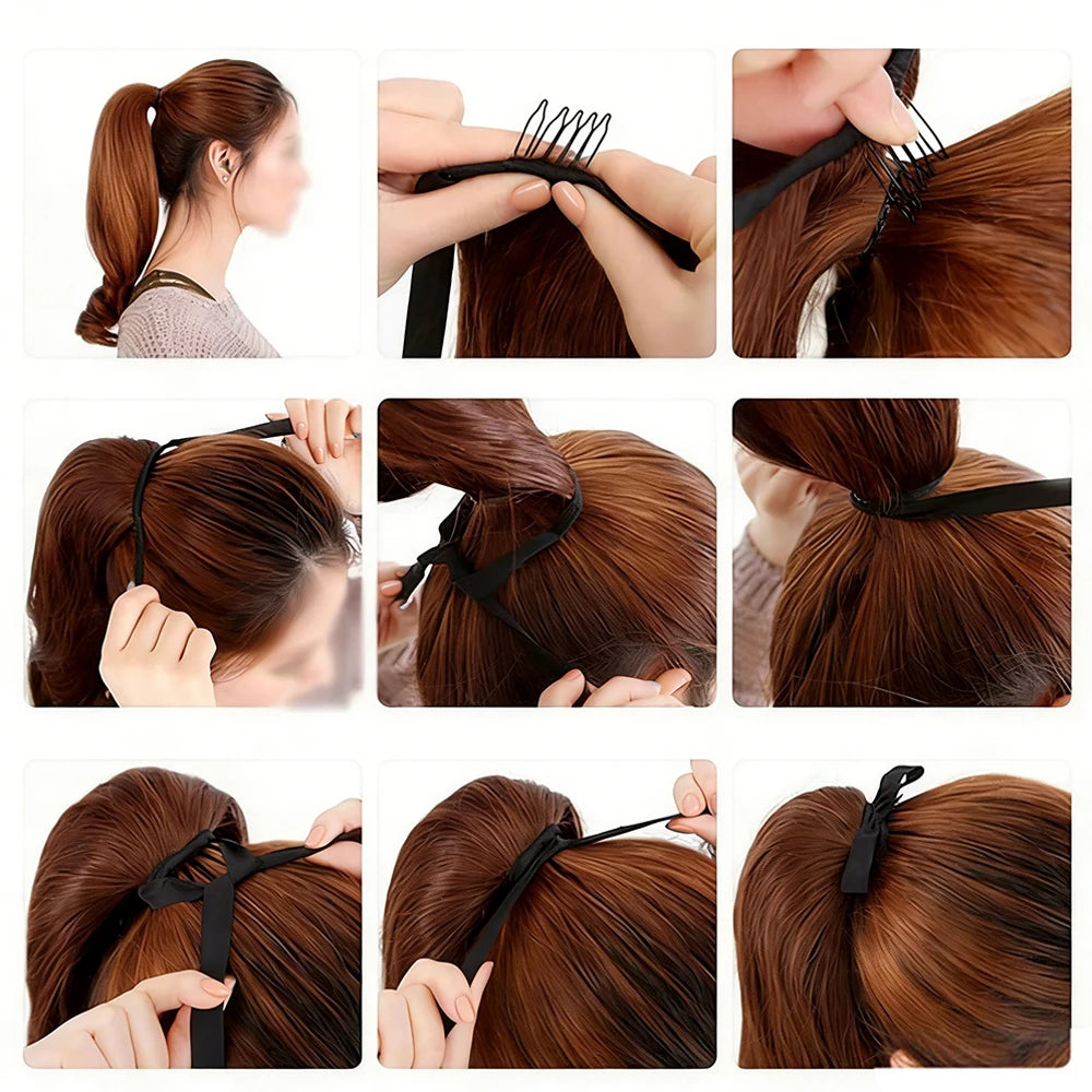 Women's Synthetic Wig (18inch-34inch) Long Straight Hair with a Ponytail Wrap and Clip Style Hair Accessory
